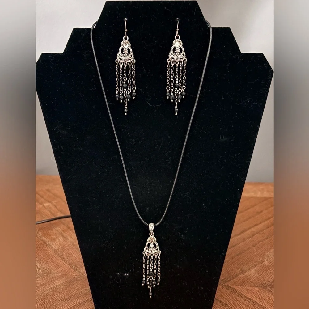 Silver Chandelier Necklace and Earring Set
